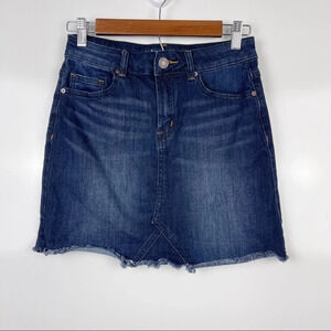 New Indigo Rein Dark Wash Mid Rise Cut Off Denim Mini Skirt Size 26